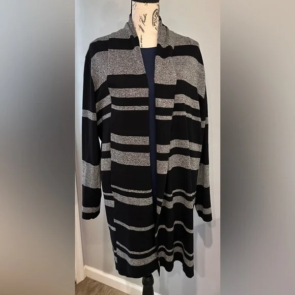 🧶 🧶 Calvin Klein Black and Grey Open Cardigan Sweater – Size XL - Picture 3 of 8